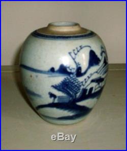Antique 19th c. Chinese Porcelain Blue & White Landscape Jar Vase Export