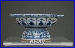 Antique Bencharong Benjarong Thai Chinese Blue & White Porcelain Pedestal Dish