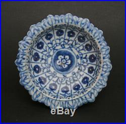 Antique Bencharong Benjarong Thai Chinese Blue & White Porcelain Pedestal Dish