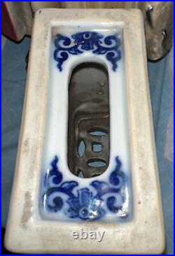 Antique CHINESE BLUE WHITE PORCELAIN FOO DOG OPIUM PILLOW Incense Burner