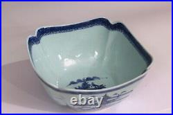 Antique Canton Chinese Porcelain Export Blue & White Scalloped Bowl 10 Square