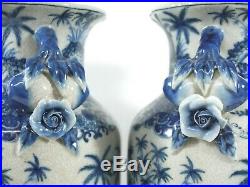 Antique Chinese 19th C. Dual Pomegranate Handle Blue White Porcelain Vases Lamps