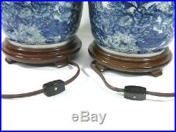 Antique Chinese 19th C. Dual Pomegranate Handle Blue White Porcelain Vases Lamps