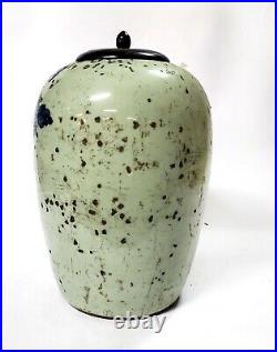 Antique Chinese 19th c. Celadon Ground Blue & White Porcelain Jar Estate Find