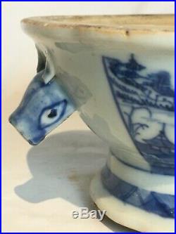 Antique Chinese Blue & White Canton Porcelain Tureen