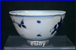 Antique Chinese Blue White Porcelain Bowl Wanli Mark & Period Birds Peaches Ming