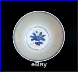 Antique Chinese Blue White Porcelain Bowl Wanli Mark & Period Birds Peaches Ming