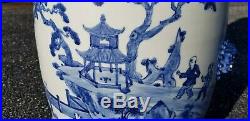 Antique Chinese Blue & White Porcelain Garden Seat Pot w Figures 19th C Qing 21