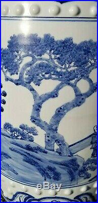 Antique Chinese Blue & White Porcelain Garden Seat Pot w Figures 19th C Qing 21