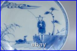 Antique Chinese Blue White Porcelain Saucer Dish Fisherman Scene Qianlong 18th C