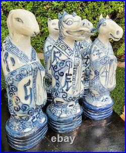 Antique Chinese Blue & White Porcelain Zodiac Animal Figures Set Of 11