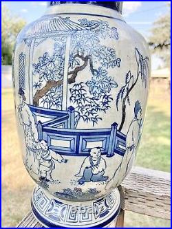 Antique Chinese Blue and White Porcelain Figure Vase