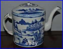 Antique Chinese Blue and White Porcelain Teapot Twist Handle Some Chips