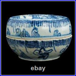Antique Chinese Early Ming Blue & White Lidded Porcelain Box