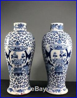 Antique Chinese Export Blue And White Porcelain Boy Vases 19th C Kangi Mark
