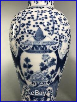 Antique Chinese Export Blue And White Porcelain Boy Vases 19th C Kangi Mark