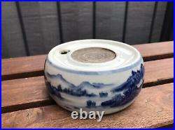 Antique Chinese / Japanese Porcelain Inkwell Blue and White Landscape