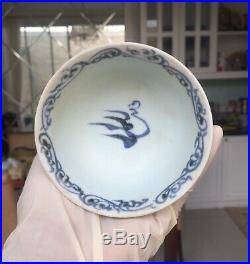 Antique Chinese Ming Blue & White Small Porcelain Dragon Stemcup Bowl