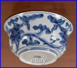 Antique Chinese Porcelain Bowl Blue White Qing Dynasty Fungus Mark