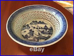 Antique Chinese Porcelain Canton Export Blue & White Reticulated Basket