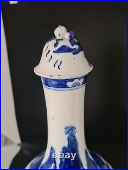 Antique Chinese Porcelain Fine Bottle Vase Hand Painted Blue & White Signed