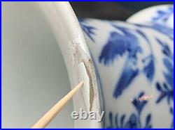 Antique Chinese Porcelain Gu Vase Blue and White Birds & Flowers