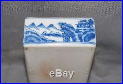 Antique Chinese Porcelain Qianlong Mark Blue White Landscape Covered Box