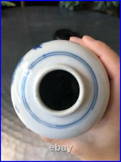 Antique Chinese Qing Blue & White Floral Ovoid Jar