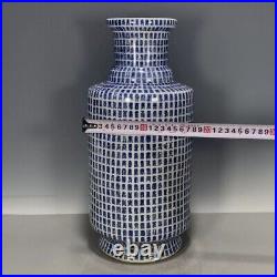 Antique Chinese Rouleau Vase Blue and White Sutras Porcelain Qing Dynasty-QianLo