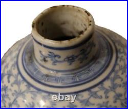Antique Chinese Vase Porcelain Decor White Blue Floral Logo Mark Rare Old 19th