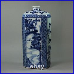 Antique Chinese blue and white flask with chamfered edges, 18th century