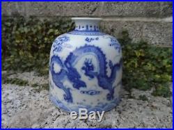 Antique Chinese blue & white water coupe with dragon 19th c Qing porcelain