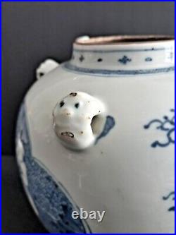 Antique Chinese large blue and white porcelain teapot and cover