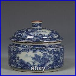 Antique Chinese porcelain landscape family pattern blue and white porcelain jar
