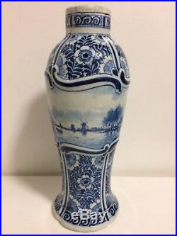 Antique Dutch Blue & White Delft Porcelain Vase Signed