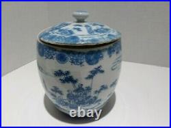 Antique Export Chinese Tea Caddy Ginger Jar Blue White Hand Painted Porcelain