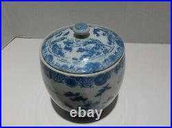 Antique Export Chinese Tea Caddy Ginger Jar Blue White Hand Painted Porcelain
