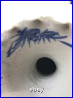 Antique Japanese Arita Blue & White Porcelain High Relief Vase Meiji Large