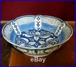 Antique Japanese Porcelain Blue White Ko Imari Kraak Klapmuts Bowl Dish 1700's