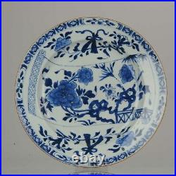 Antique Large Kangxi Period Blue and White Plate with Scroll Chinese Porcelain