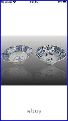 Antique Ming Dynasty White & Blue Porcelain Bowls Lot Of 2
