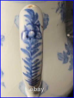 Antique Pitcher Porcelain White Painted Hand Flower Blue Kangxi Arabesques 18th
