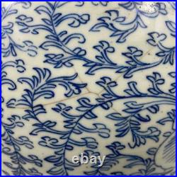 Antique Qing Chinese Chinoiserie Blue White Lotus Porcelain Ginger Jar Vase Pot