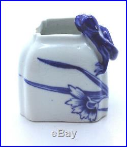 Antique Royal Worcester Brush pot Ink well 1877 Blue & white, Salamander lizard
