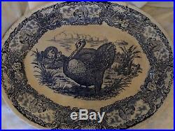 Antique Turkey Oval Serving Platter Blue & White RN Staffordshire England Rare