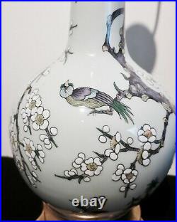 Antique, Vintage Asian Celadon Blue Porcelain Table Lamp Hand Painted