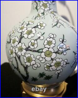 Antique, Vintage Asian Celadon Blue Porcelain Table Lamp Hand Painted