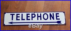 Antique / Vintage Porcelain Blue & White Telephone Sign Nice Piece! Free Ship