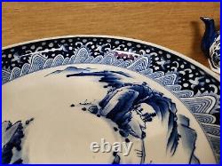Antique blue & white porcelain bowl China hand painted landscape 16