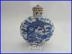 Antique chinese blue and white porcelain snuff bottle, Marked